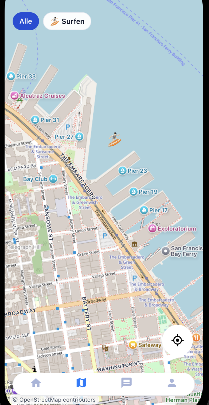 Ansicht der Kartenansicht mit Aktivitäten